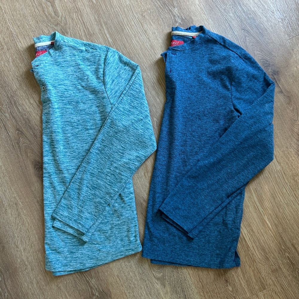 Lot of 2 Bruno Milano Super Soft Henley Shirts Men's Small Teal & Blue Space Dye